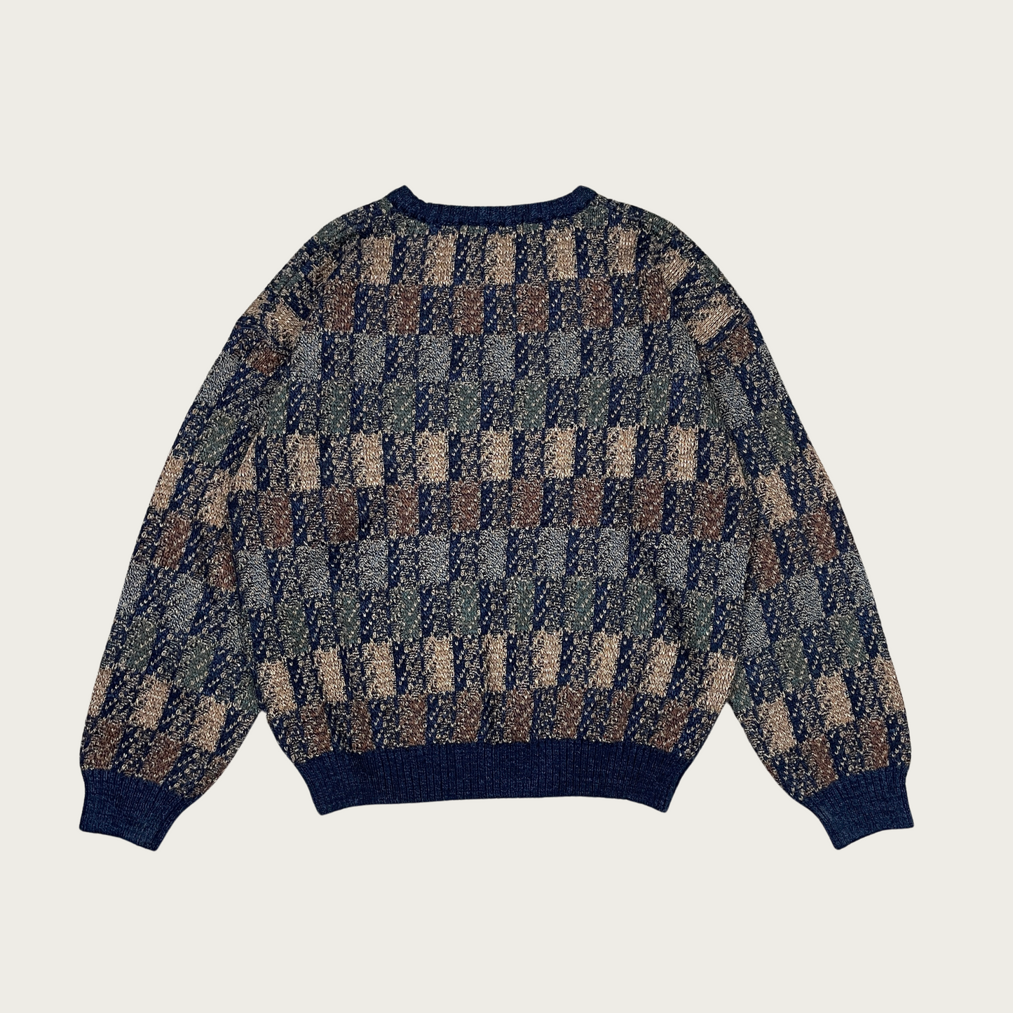 (L) Navy Blue Checkered Knit Sweater