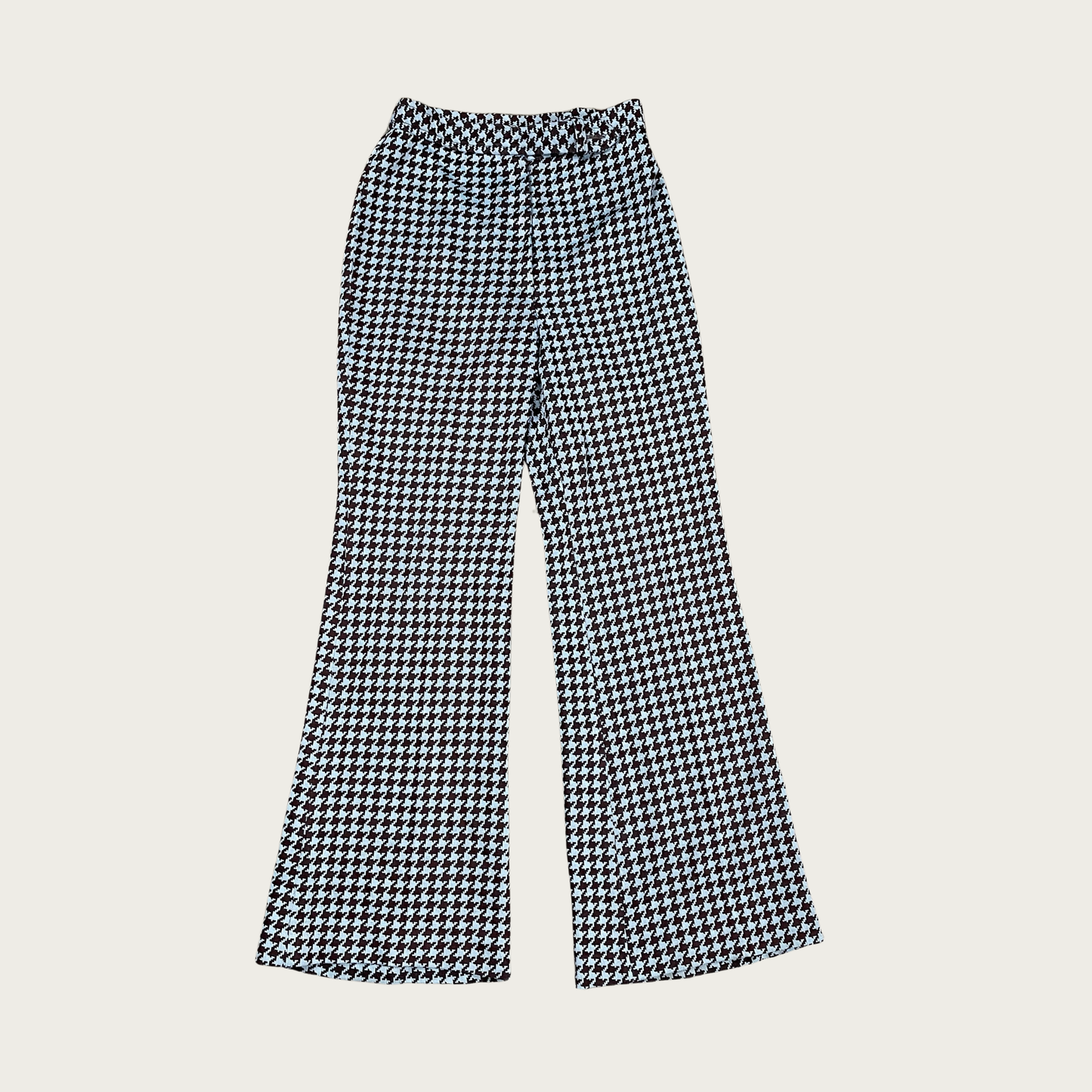 (27") 70s Light Blue and Brown Houndstooth Flares