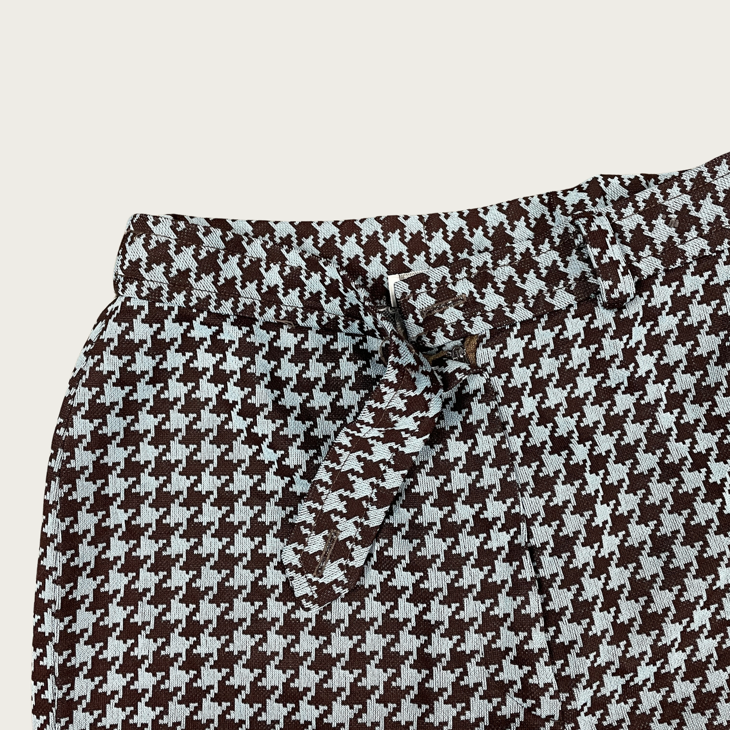 (27") 70s Light Blue and Brown Houndstooth Flares