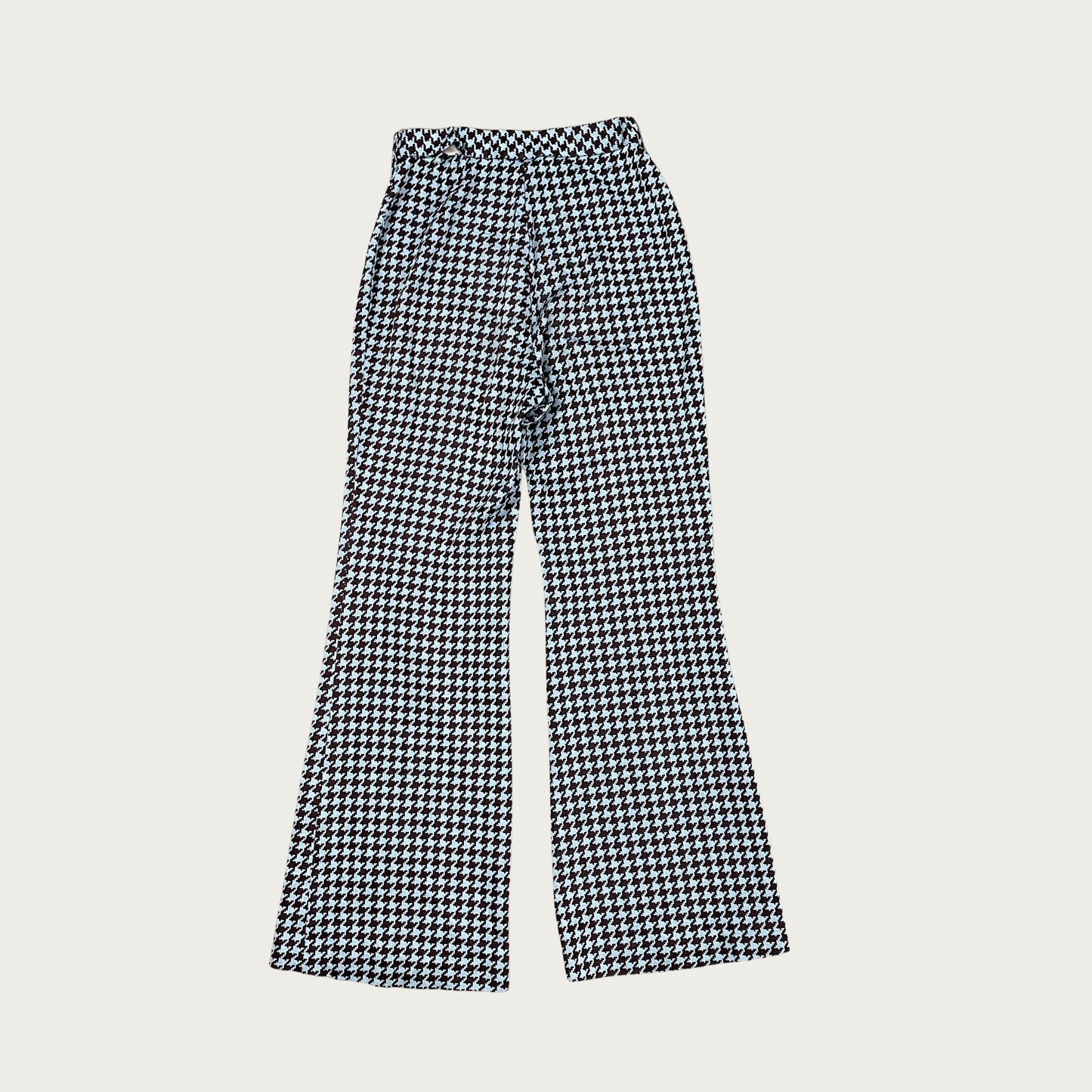 (27") 70s Light Blue and Brown Houndstooth Flares