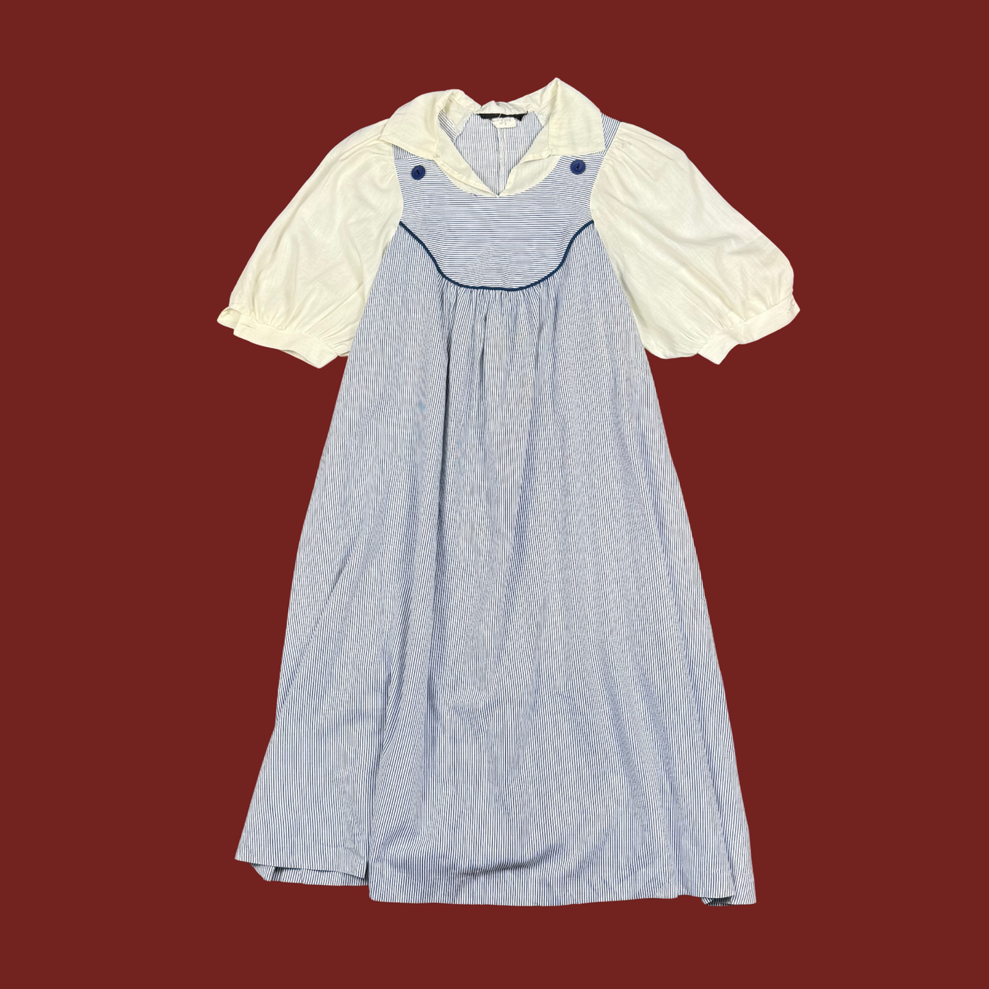 (M) 70s/80s Navy Pinstripe Midi Dress