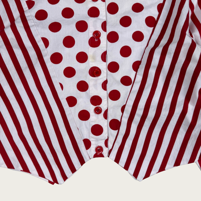(M) 80s Red/White Polka Dot Striped Cropped Shirt