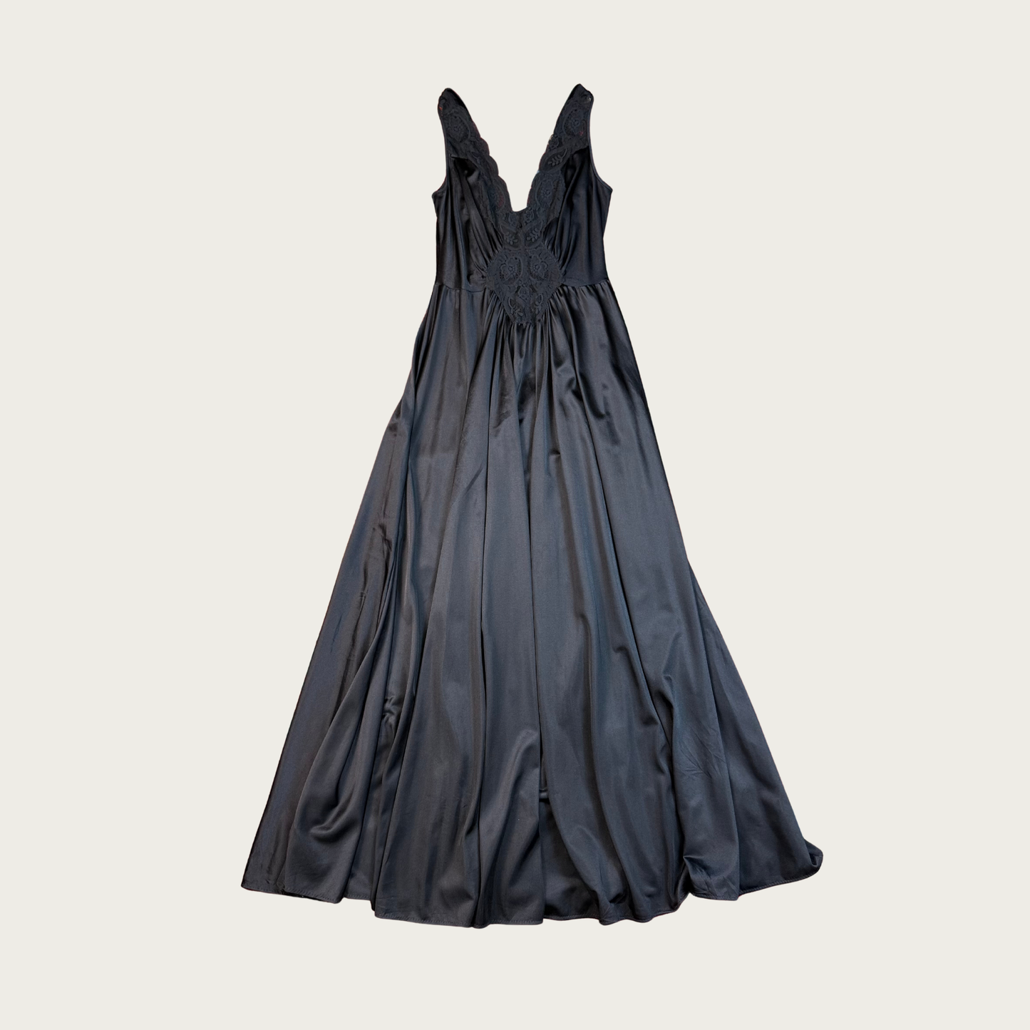 (M/L) 1970s Black Olga Nightgown