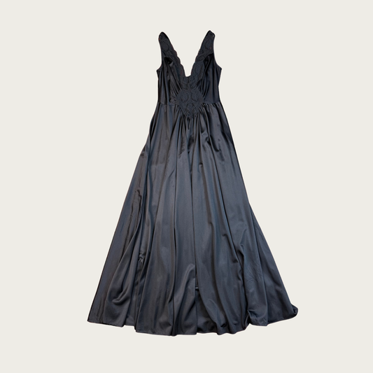(M/L) 1970s Black Olga Nightgown