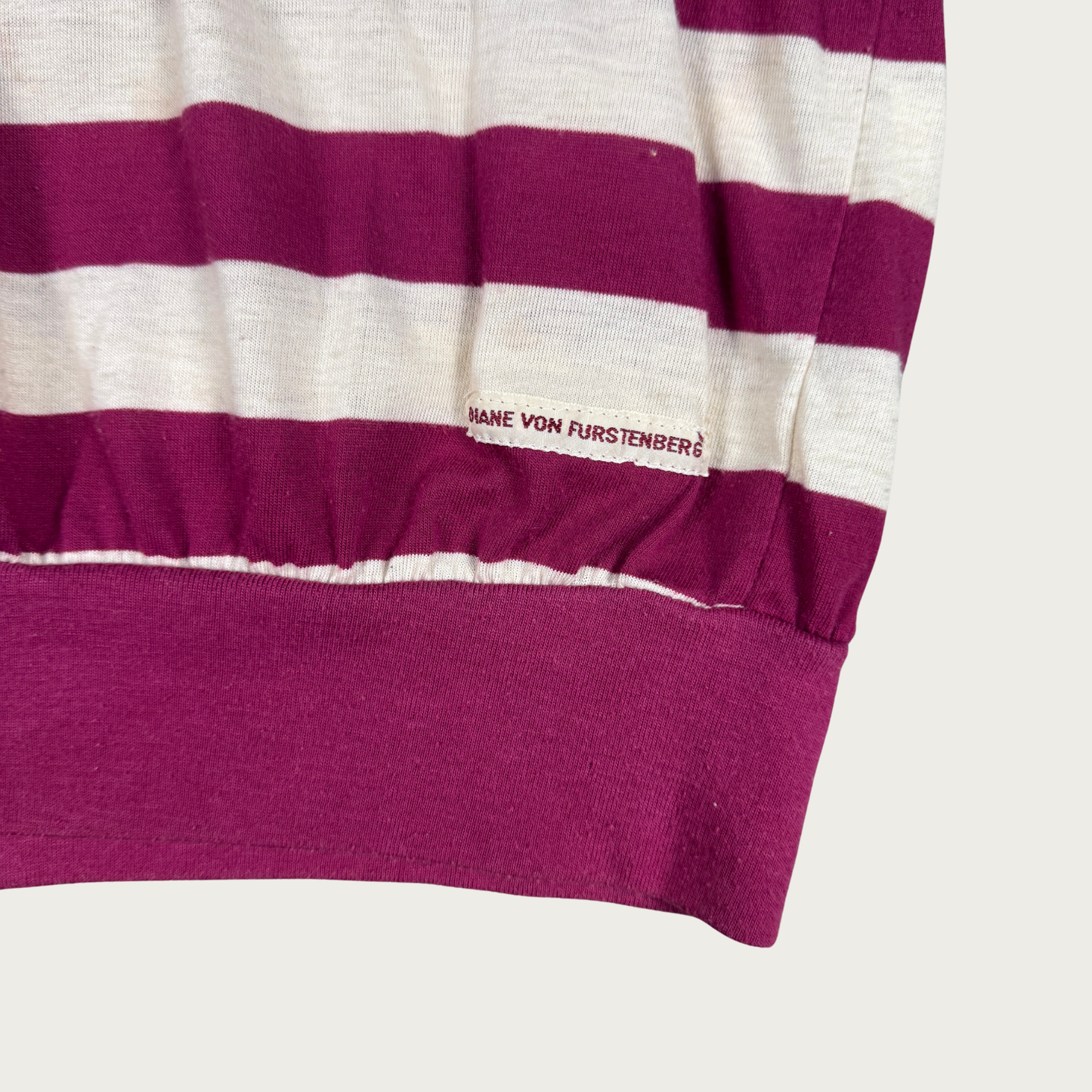 (M/L) 80s/90s Diane Von Furstenberg Magenta/Cream Striped Dolman Top