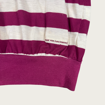 (M/L) 80s/90s Diane Von Furstenberg Magenta/Cream Striped Dolman Top
