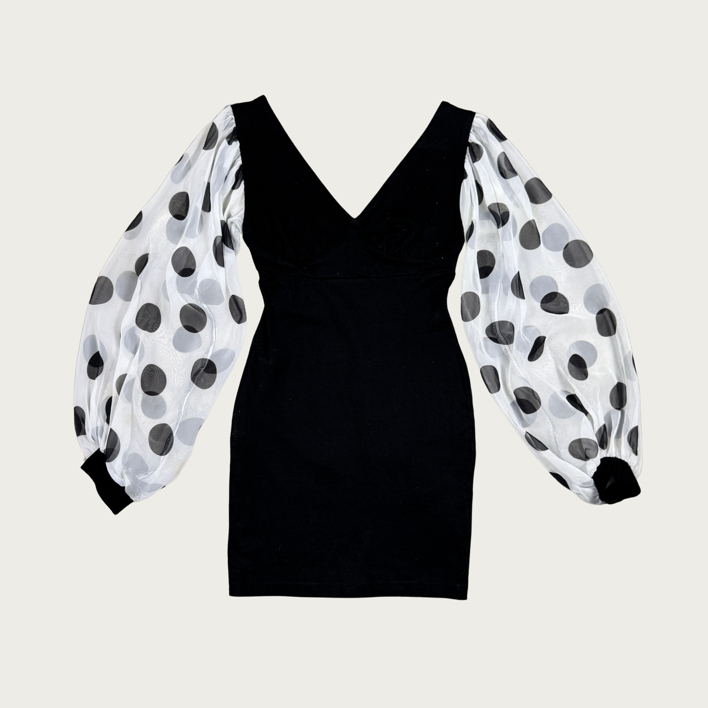 (S/M) 80s/90s Polka Dot Balloon Sleeve Mini Dress