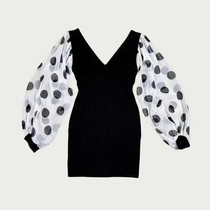 (S/M) 80s/90s Polka Dot Balloon Sleeve Mini Dress