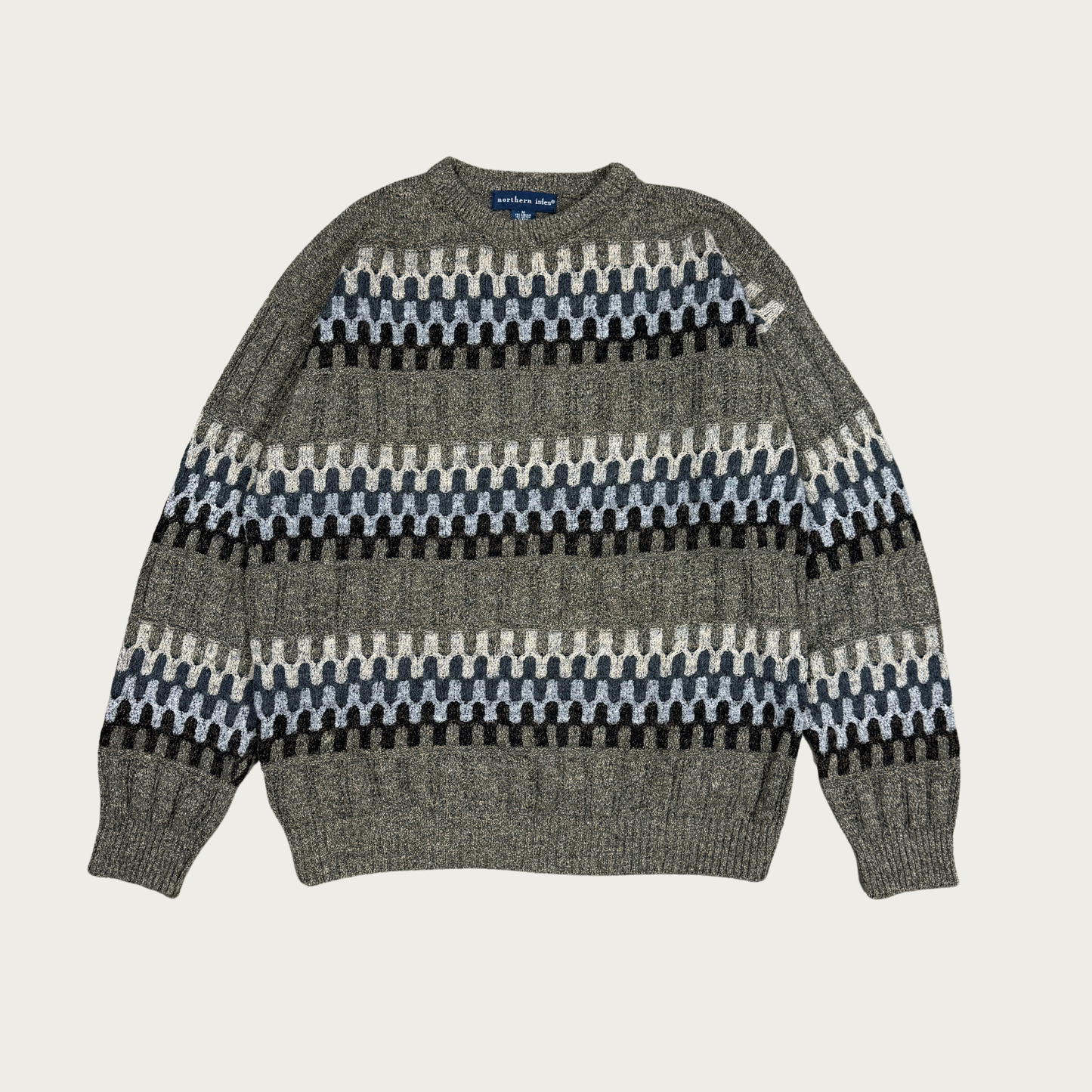 (M) Tan Wavy Striped Sweater