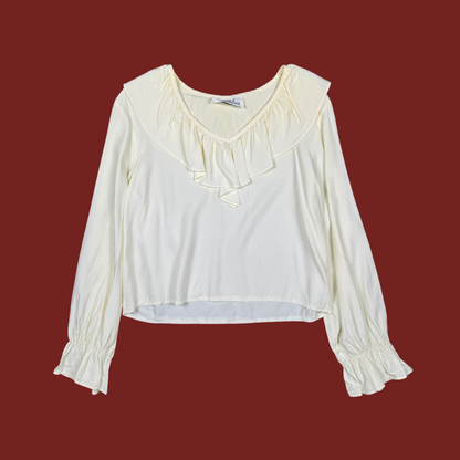 (M) 80s/90s Cream Ruffle Blouse