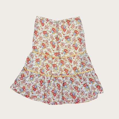 (S) 90s Floral Tiered Midi Skirt