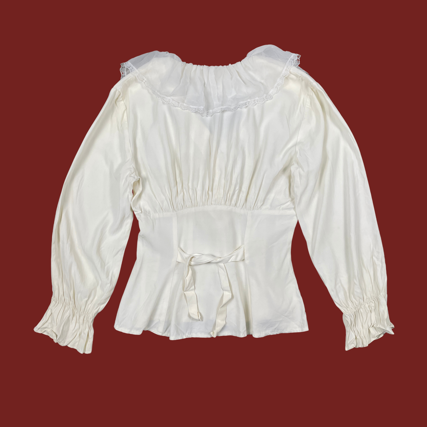 (M) 90s/Y2K White Ruffle Lace Trim Blouse