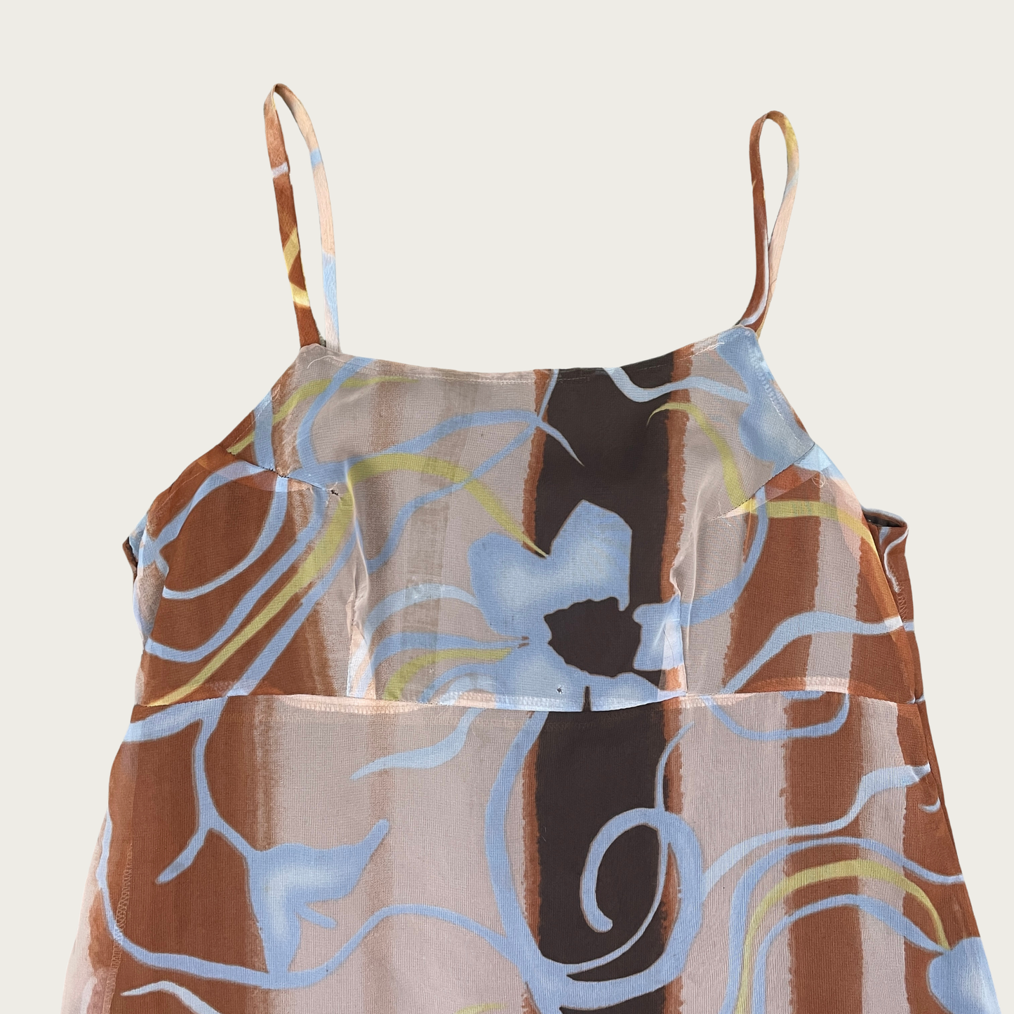 (S) Brown Striped Abstract Floral Mini Dress