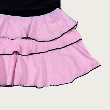 (S) Y2K Pink/Black Ruffle Mini Skirt