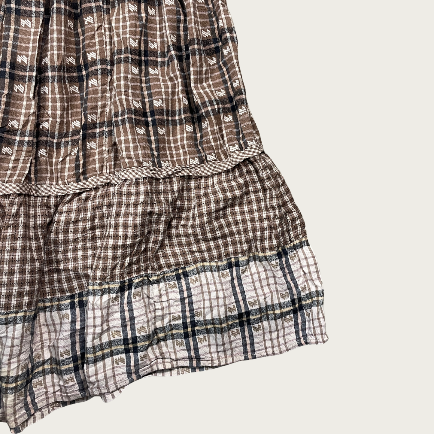 (M/L) Brown Plaid Crinkle Midi Skirt