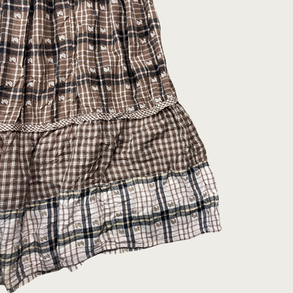 (M/L) Brown Plaid Crinkle Midi Skirt
