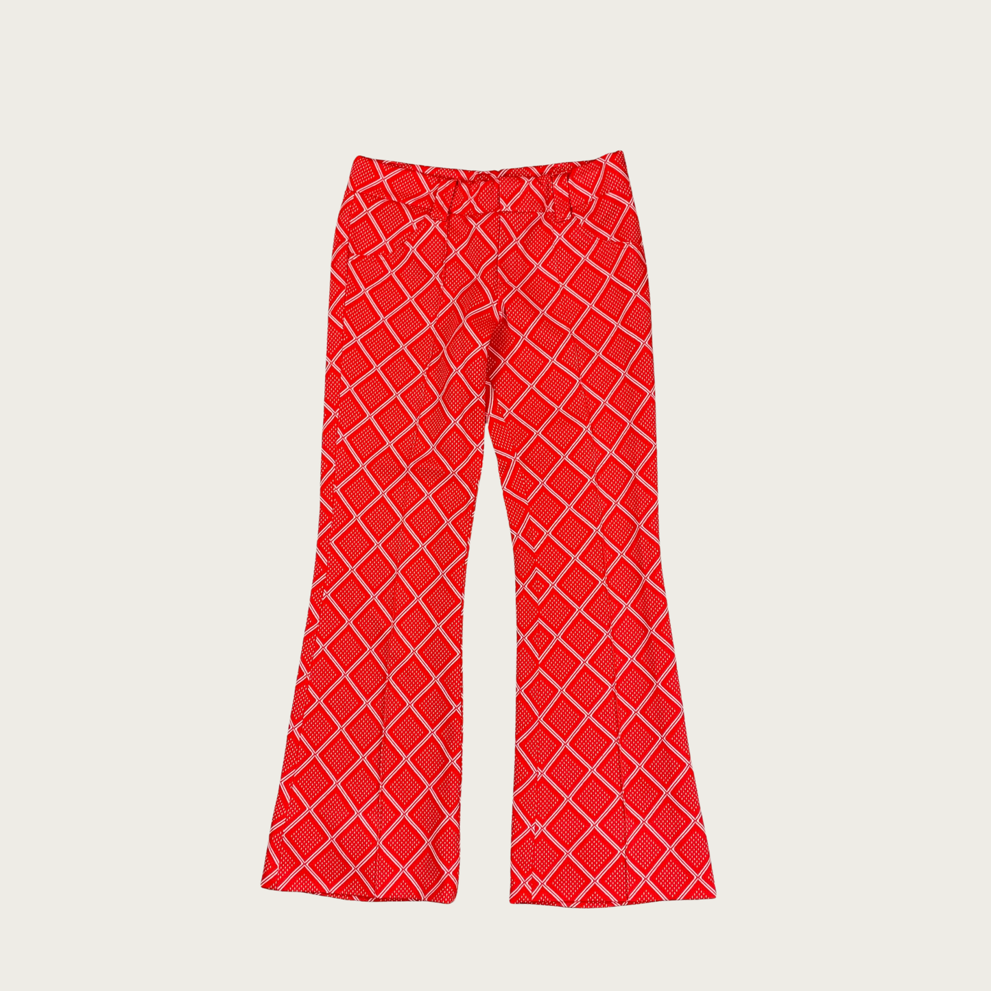 (27") 70s Red Orange Diamond Pattern Flares