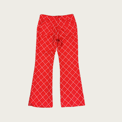 (27") 70s Red Orange Diamond Pattern Flares