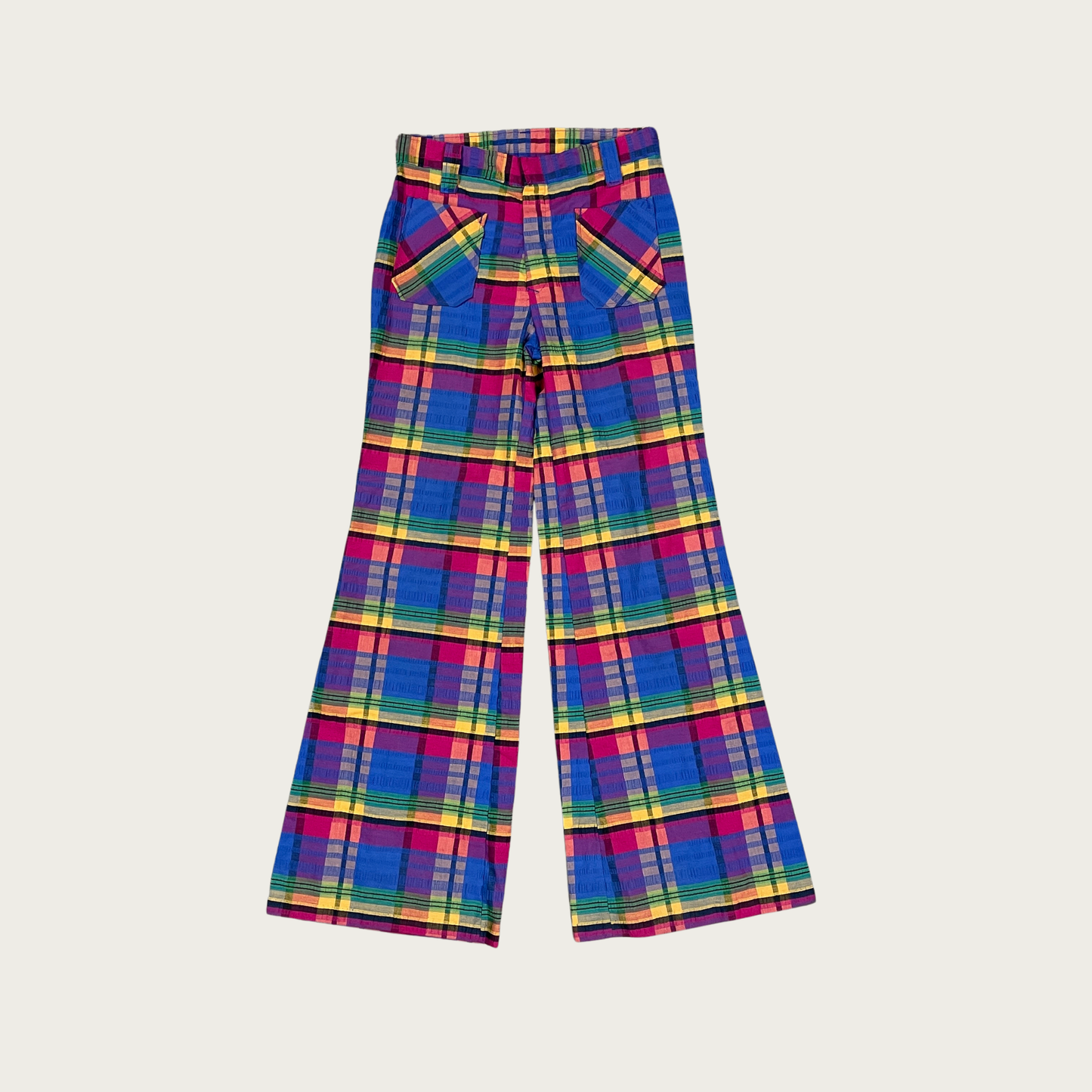 (29") 70s Rainbow Plaid Bell Bottoms