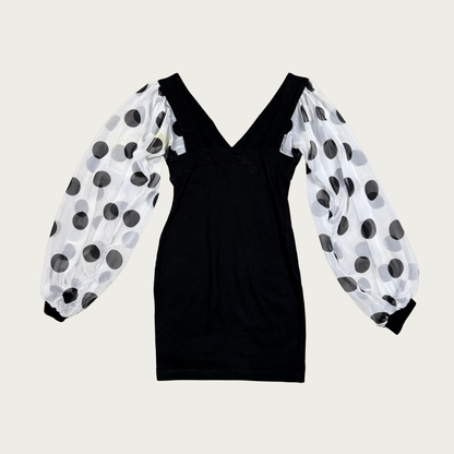 (S/M) 80s/90s Polka Dot Balloon Sleeve Mini Dress