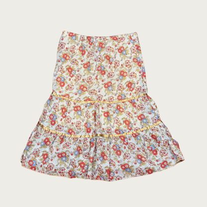 (S) 90s Floral Tiered Midi Skirt