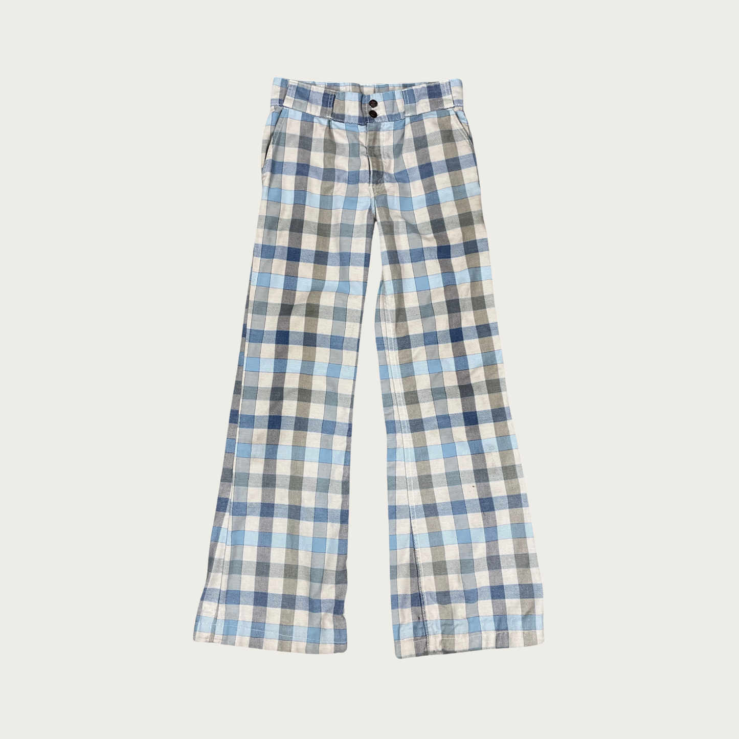 (30") 70s Levi's Blue and Gray Plaid Bell Bottoms