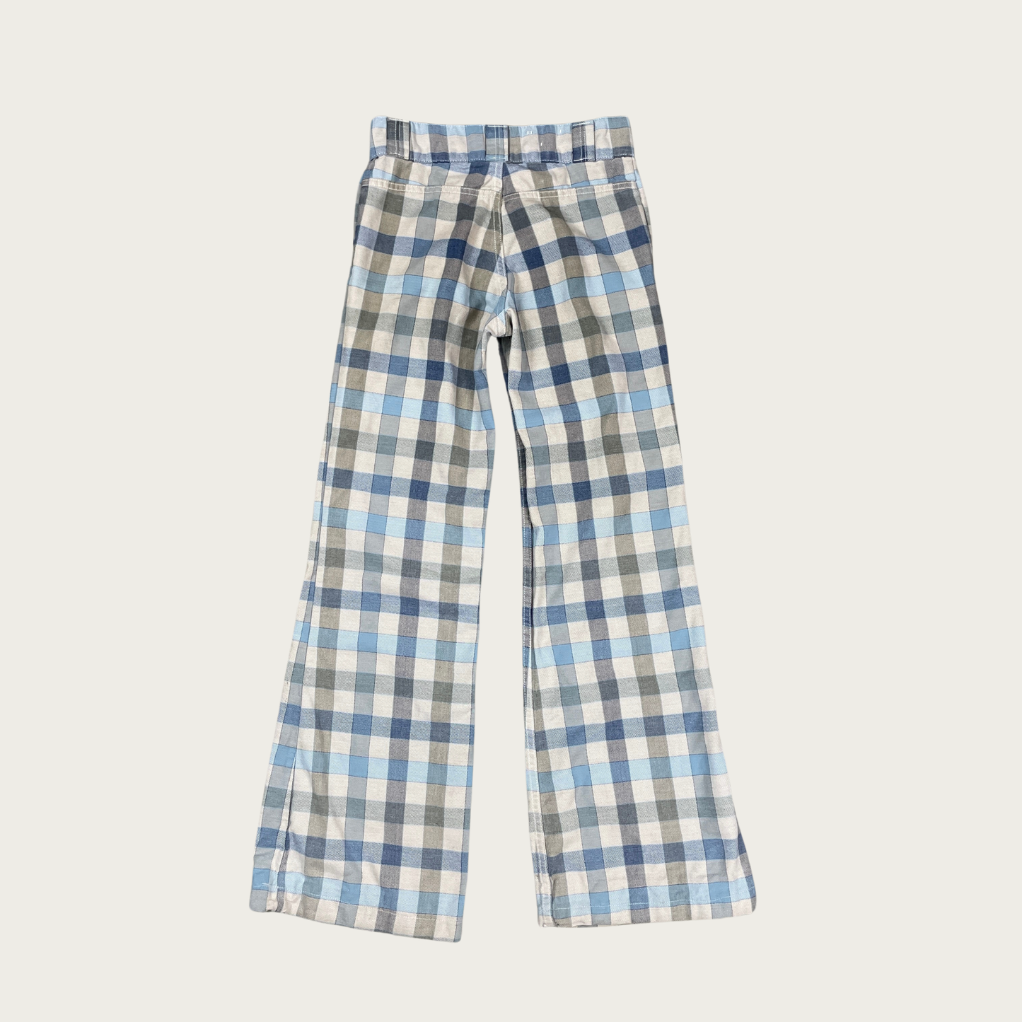 (30") 70s Levi's Blue and Gray Plaid Bell Bottoms