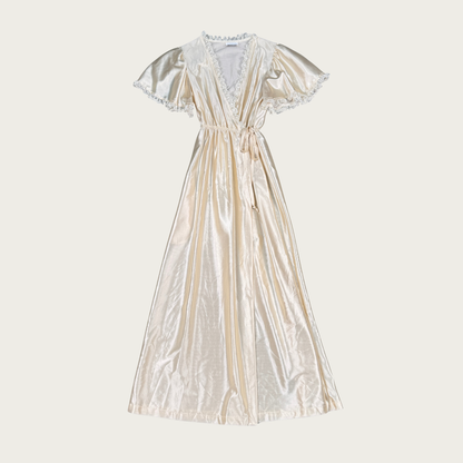 (XS/S) 80s Champagne Satin/Lace Wrap Maxi Slip Dress