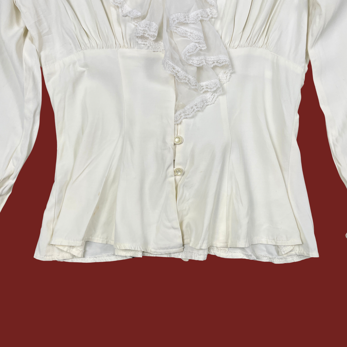 (M) 90s/Y2K White Ruffle Lace Trim Blouse