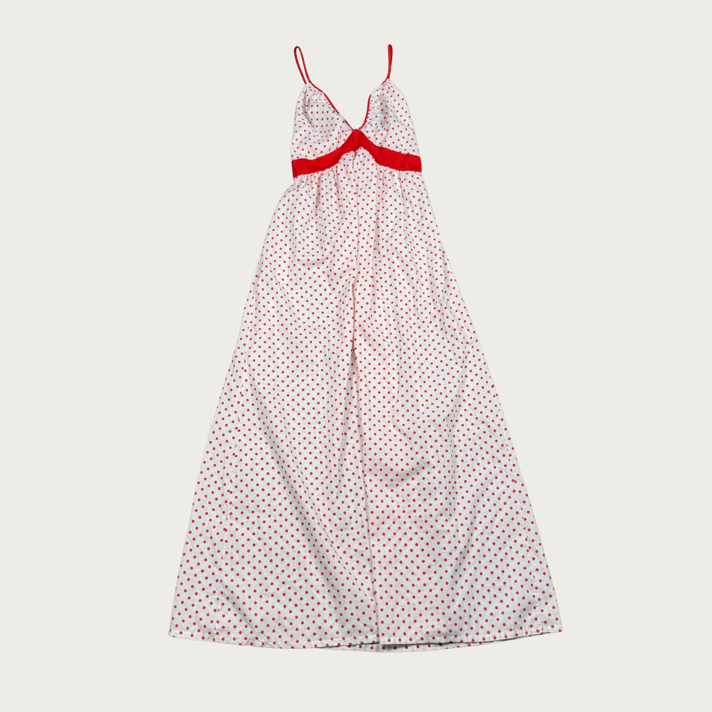 (S) 70s/80s Red/White Polka Dot Cotton Maxi Slip and Robe Set