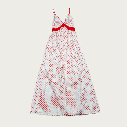 (S) 70s/80s Red/White Polka Dot Cotton Maxi Slip and Robe Set
