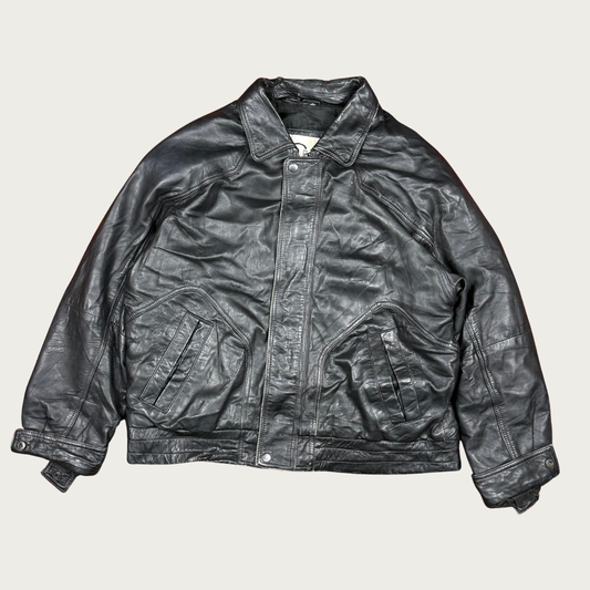 (M) Black Leather Bomber Jacket