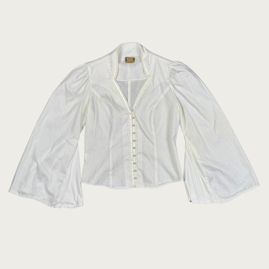 (S/M) 70s Gunne Sax Custom White Bell Sleeve Blouse