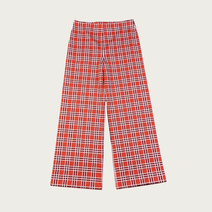 (33") 70s/80s Red/Navy Plaid Wide Leg Flares