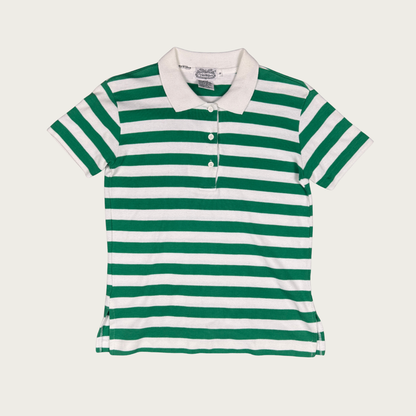 (S/M) 80s/90s Green/White Striped Polo Top