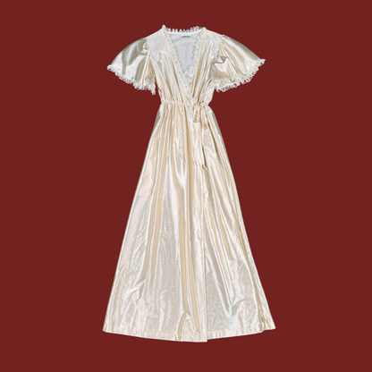 (XS/S) 80s Champagne Satin/Lace Wrap Maxi Slip Dress