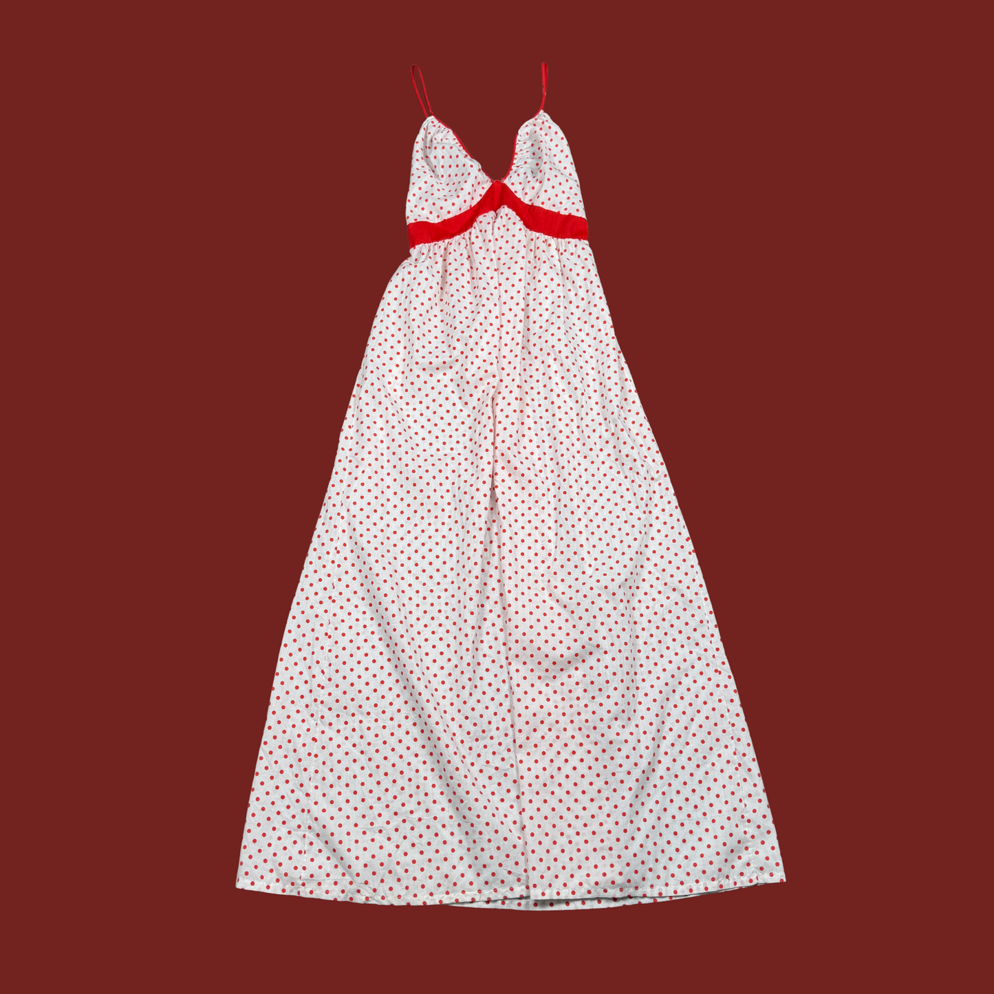 (S) 70s/80s Red/White Polka Dot Cotton Maxi Slip and Robe Set