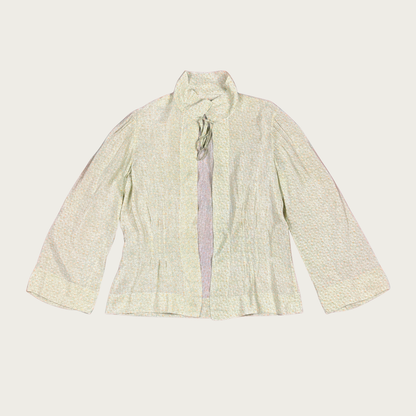(M) 70s Green/Orange Patterned Tie Front Blouse
