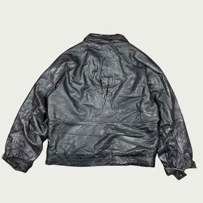 (M) Black Leather Bomber Jacket