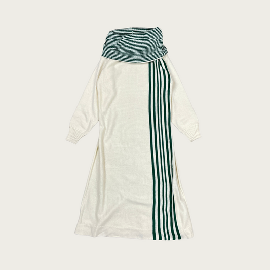 (M) Off The Shoulder Green Stripe Sweater Dress