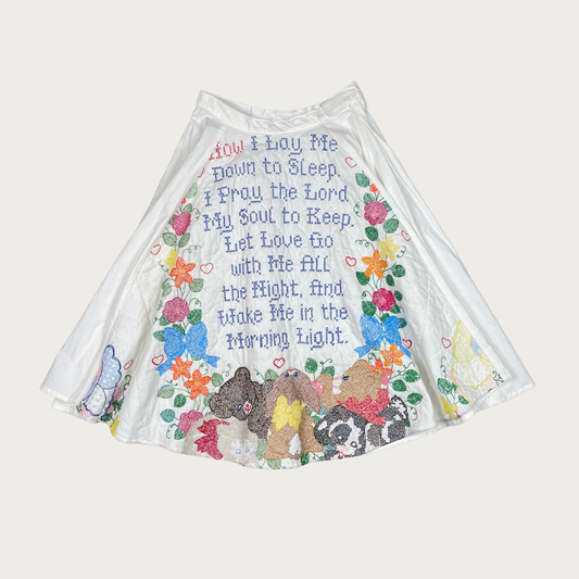 (28") Vintage Bible Verse Embroidered Quilt Midi Skirt