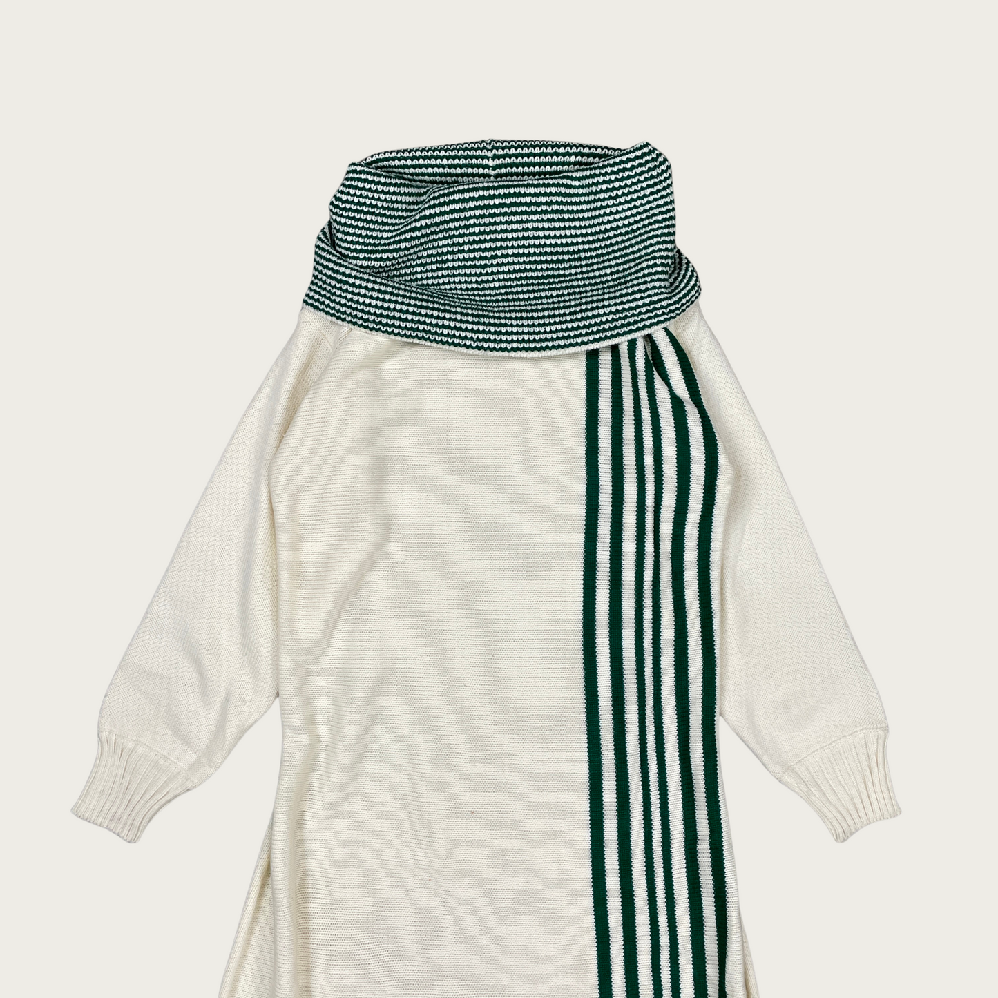 (M) Off The Shoulder Green Stripe Sweater Dress