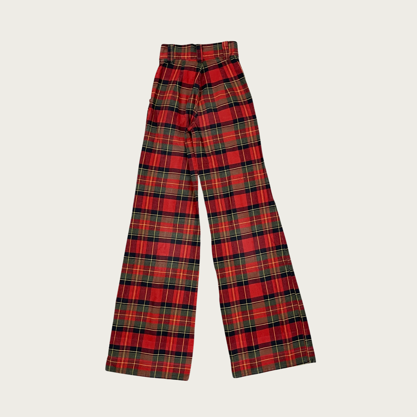 (22") 70s Red and Green Plaid Bell Bottoms