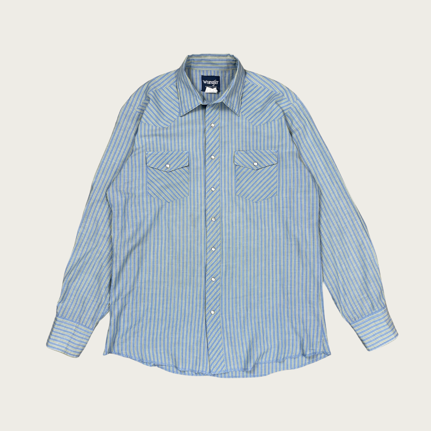 (L) Wrangler Blue and Green Striped Pearl Snap Shirt