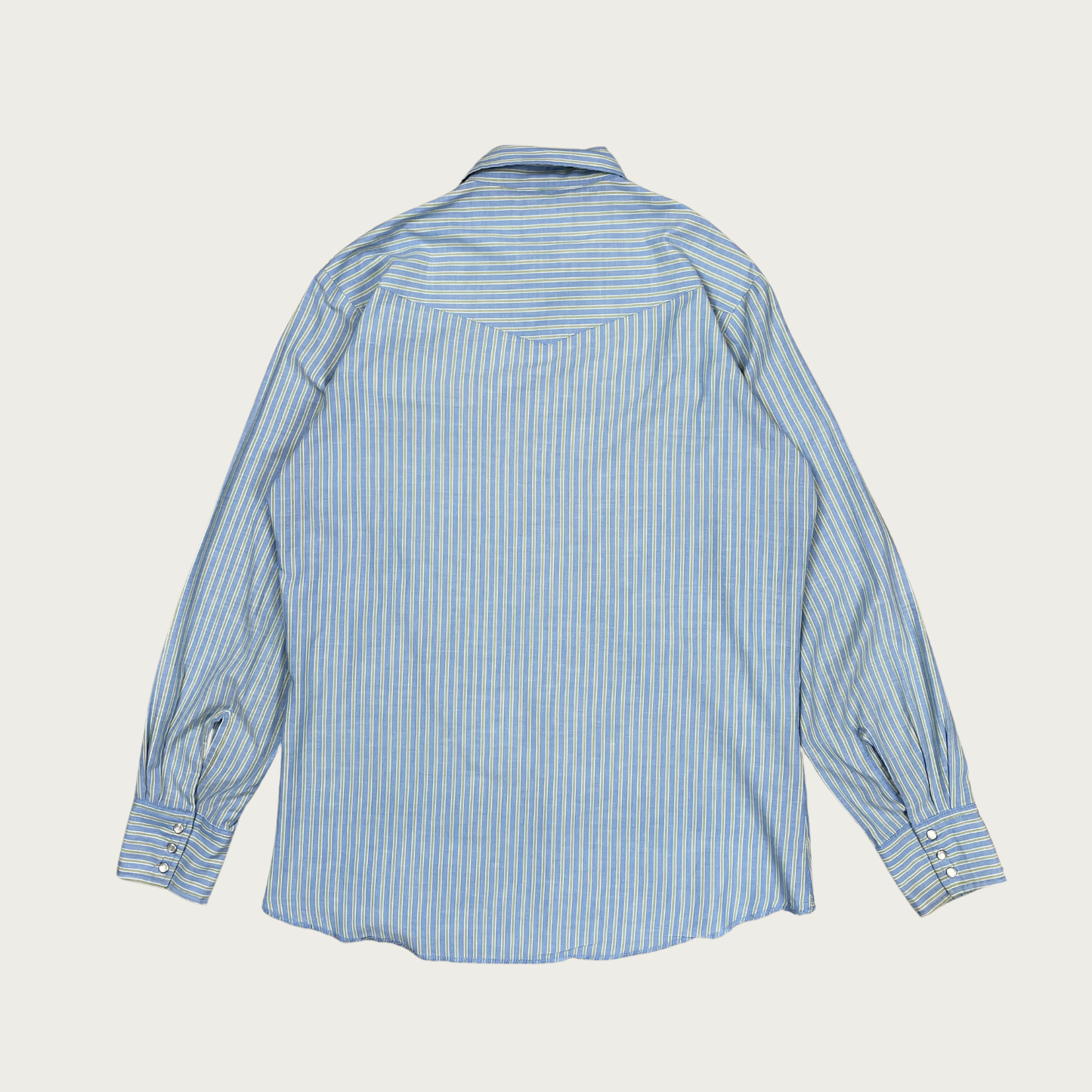 (L) Wrangler Blue and Green Striped Pearl Snap Shirt