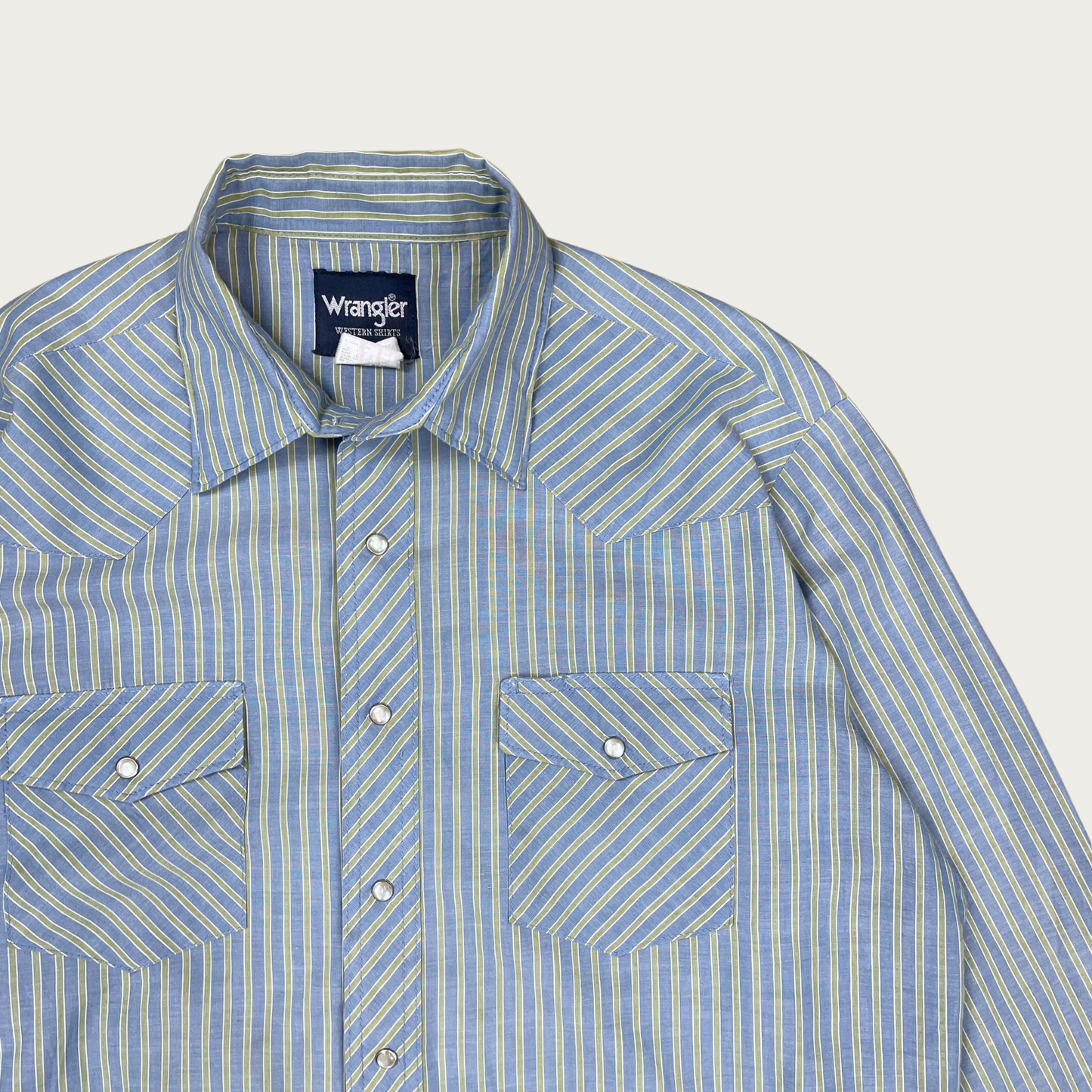 (L) Wrangler Blue and Green Striped Pearl Snap Shirt