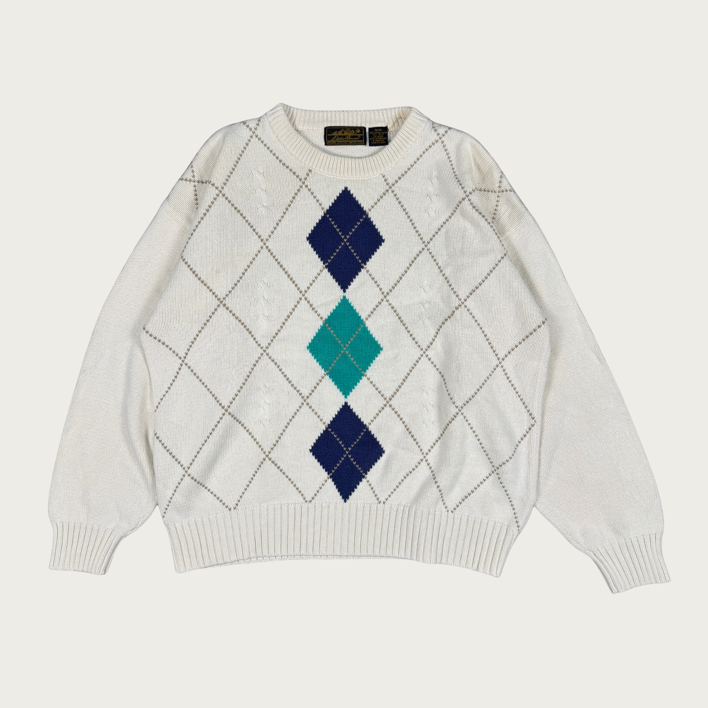 (M) Cream Argyle Sweater