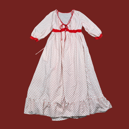 (S) 70s/80s Red/White Polka Dot Cotton Maxi Slip and Robe Set
