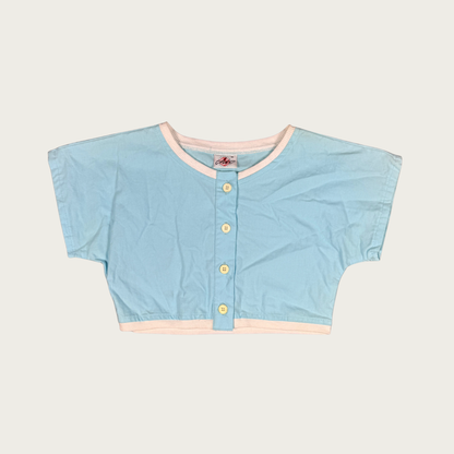 (M) 80s/90s Blue Cotton Crop Top