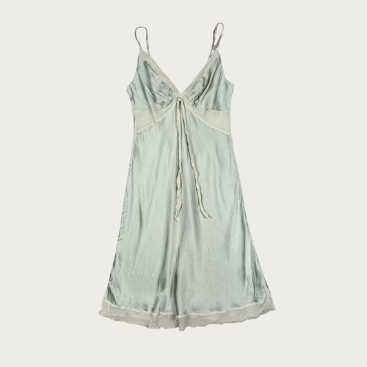 (S) Y2K Sage Green Silk Midi Dress